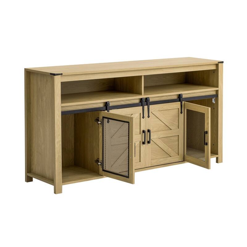 Farmhouse 59.3" Sideboard Buffet with Sliding Barn Doors and Open Storage for Living or Dining Spaces