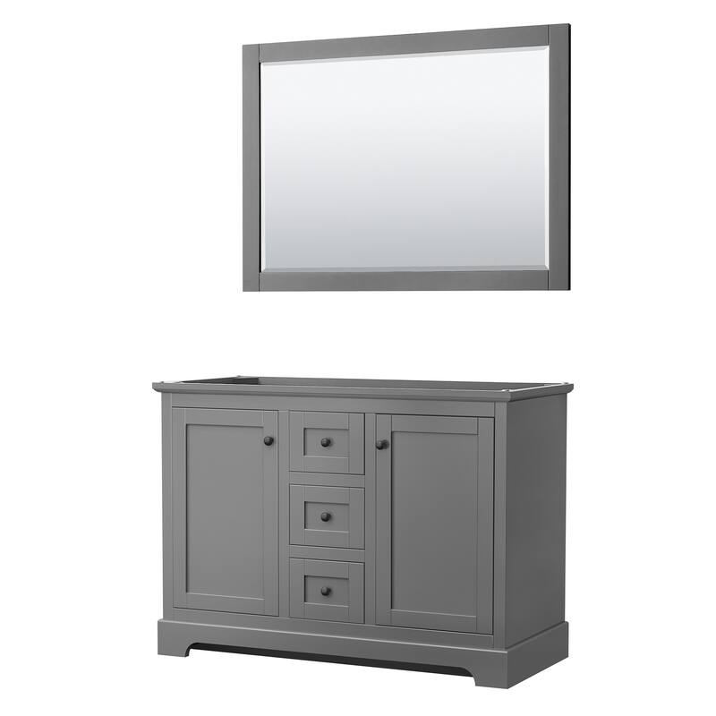 Avery 48-Inch Double Vanity Cabinet, 46 Inch Mirror - Dark Gray, Black Trim, No Top