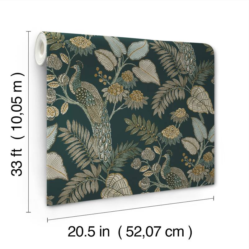 Chris Loves Julia x A-Street Prints Geneva Sea Green Peacock Paradise Wallpaper