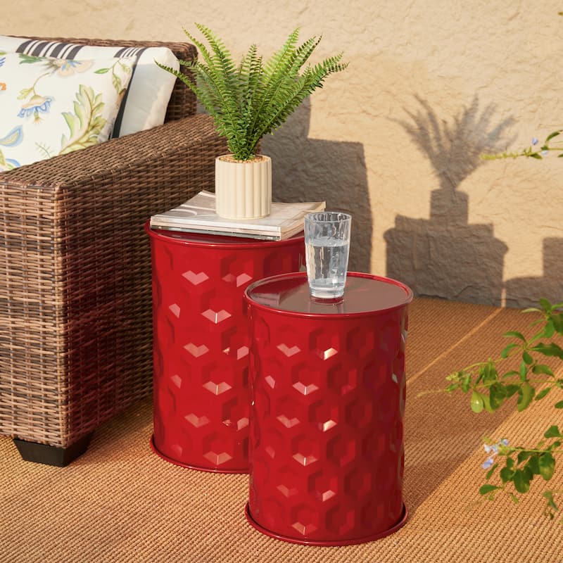 Glitzhome Set of 2 Glossy Black Metal Outdoor Table Accent Stool - 14.25"W x 14.25"D x 18.75"H