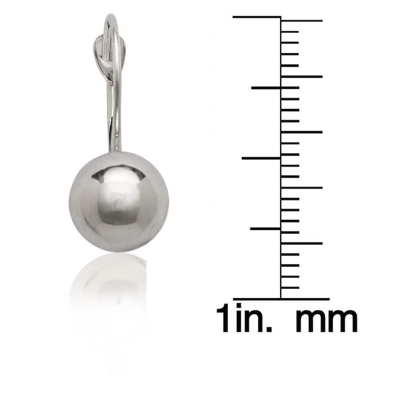 Curata 14k White Gold Polished 8x20mm Ball Stationary Lever Back Earrings
