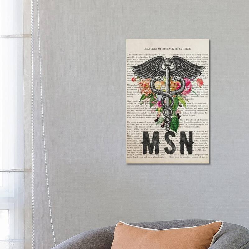 iCanvas "MSN, Masters of Science in Nursing with Flowers Print" by Aged Pixel Canvas Print - 26x18x1.5