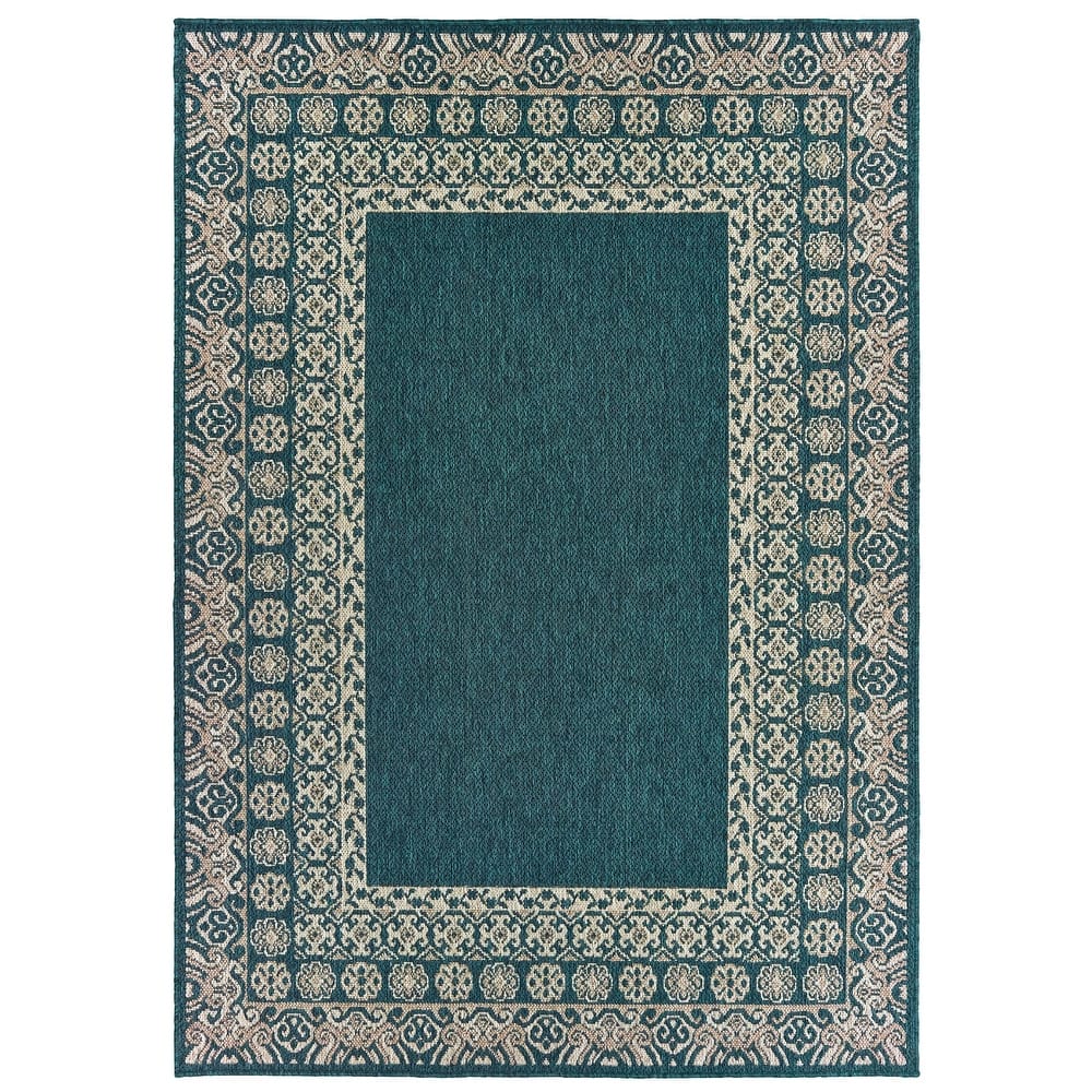 Vista Home Higgins Bordered Deep Blue-Green Grey Indoor/ Outdoor Rug