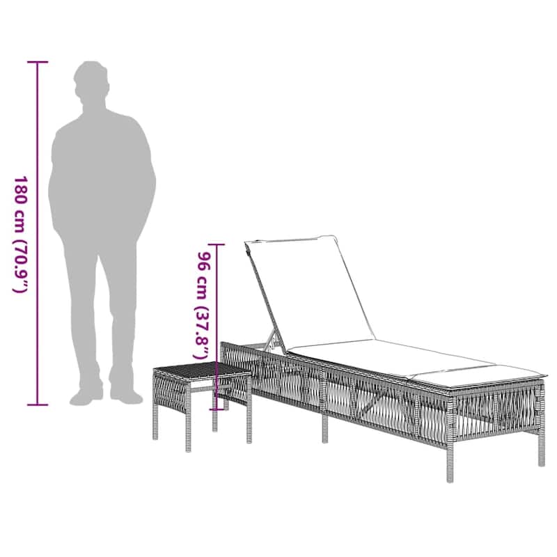 vidaXL Sun Lounger with Cushion Daybed Chaise Lounge Patio Furniture Poly Rattan - 21.7 x 77.9 x 37.8