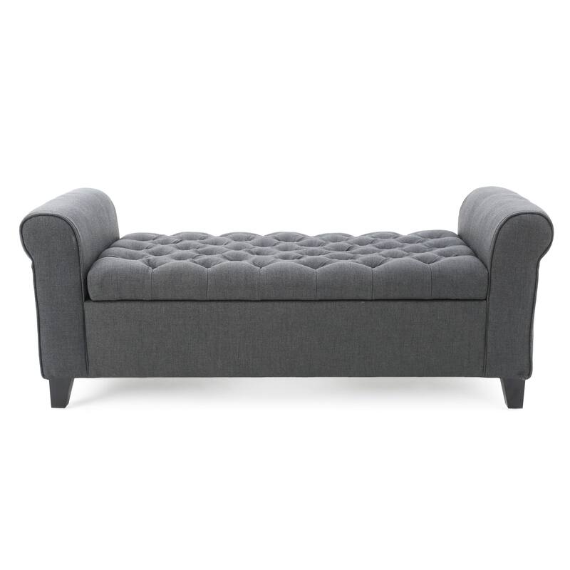 Leisure Bench Gray Indoor Bench with Armrests, Upholstered End of Bed Bench with Safety Hinges for Bedroom Mudroom