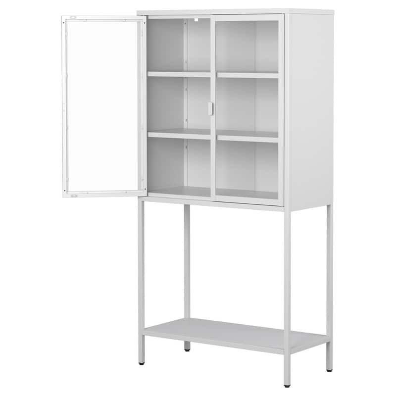 Metal Storage Cabinet with Glass Doors and Shelves