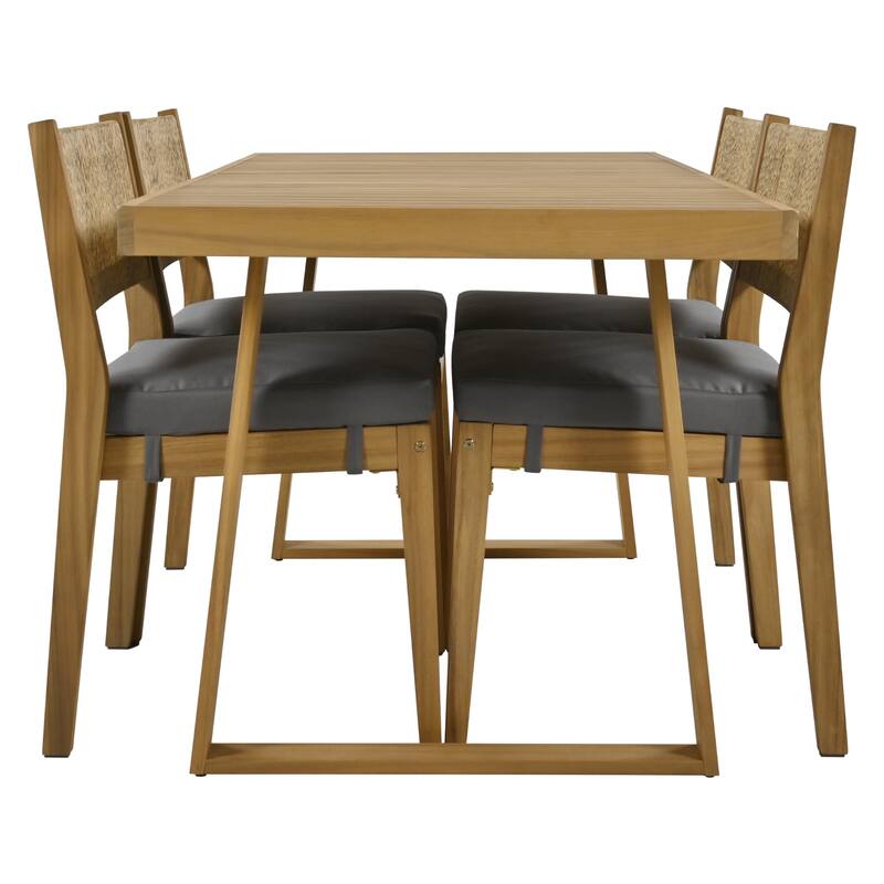 U_Style Outdoor Acacia Wood Dining Table and Chair Set, Thick Cushions