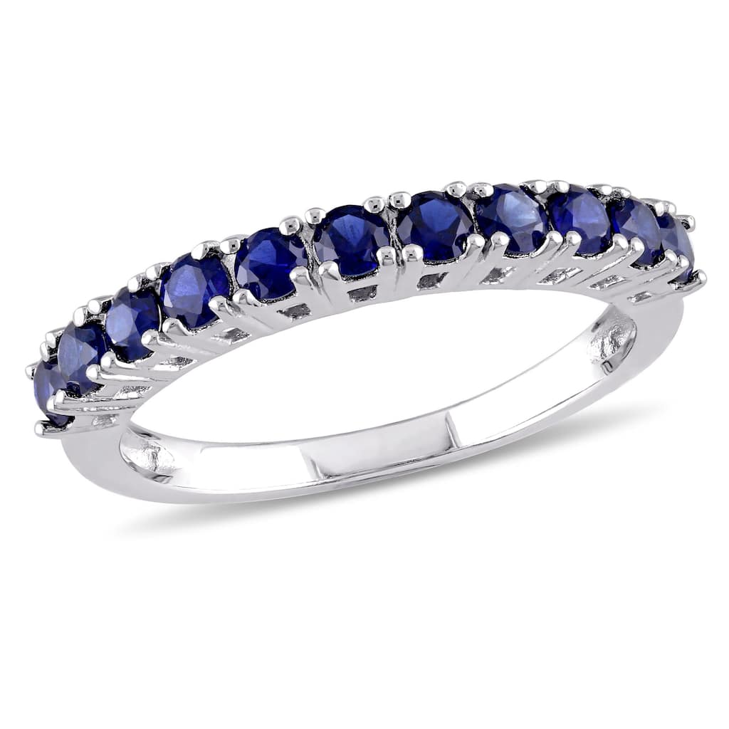 Miadora 1ct TGW Created Blue Sapphire Semi-Eternity Ring in Sterling Silver