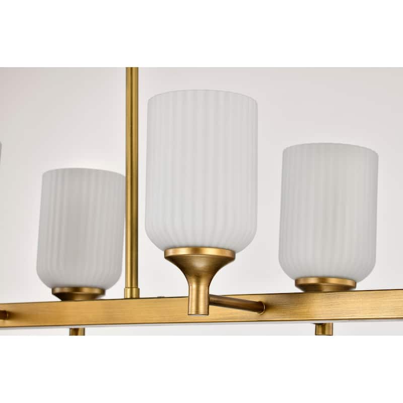 Solara 6 Light Island Pendant Natural Brass Finish Frosted Ribbed Glass - Natural Brass