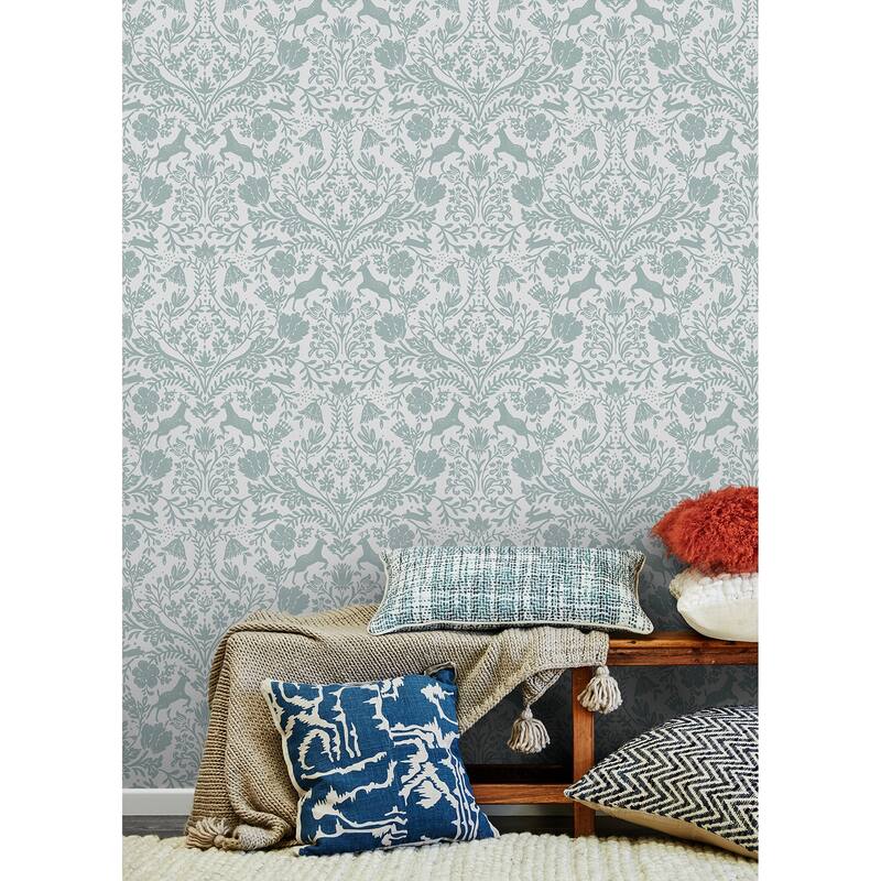 Chesapeake Forest Dance Aqua Damask Wallpaper