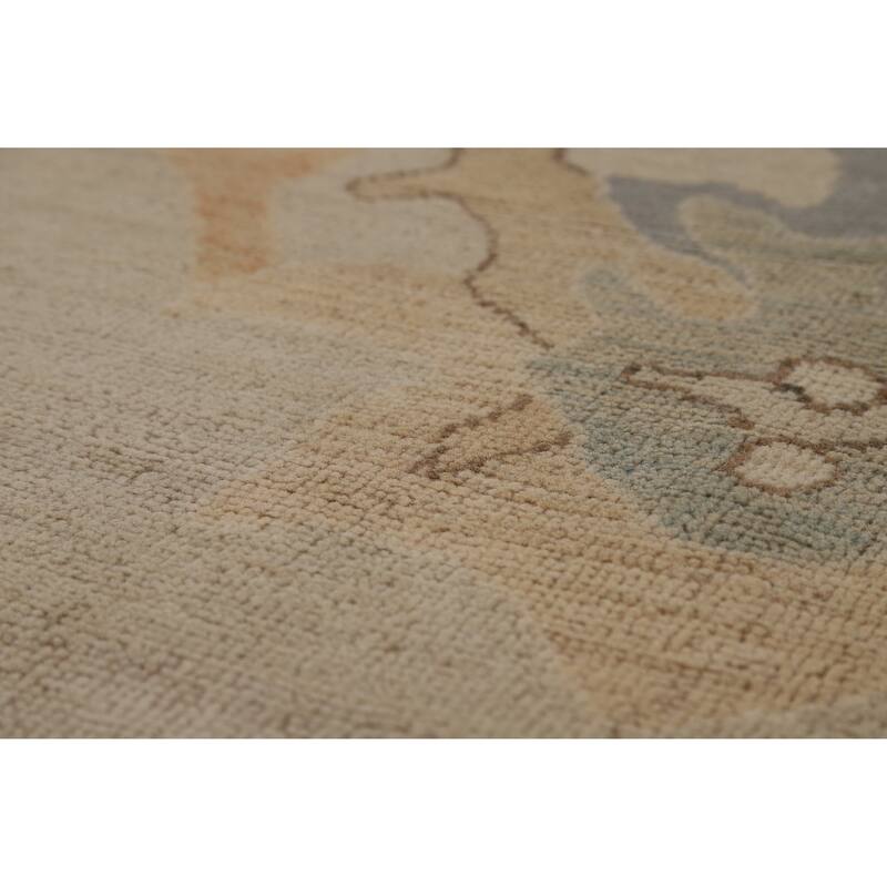 Transitional Beige Oushak Turkish Area Rug Hand-Knotted Wool Carpet - 7'11"x 9'11"