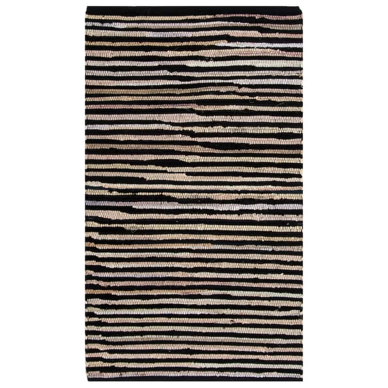 SAFAVIEH Handmade Rag Rug Sevim Casual Stripe Cotton Rug - 2'3" x 5' - Black/Multi - Rectangle