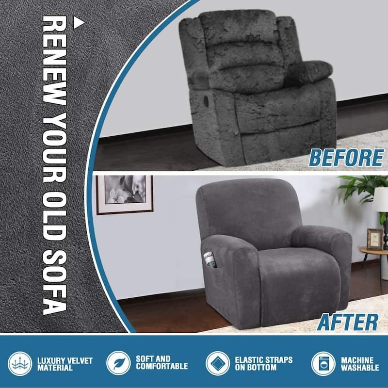 Enova Home Real Velvet Spandex Recliner Chair Slipcover with Elastic Bottom Side Pocket