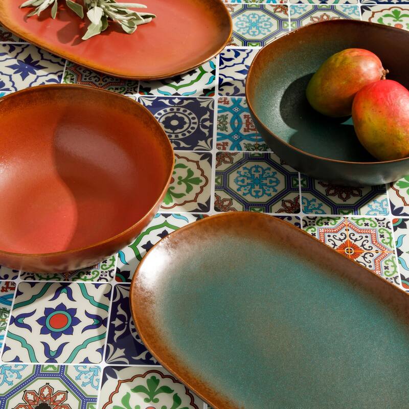Bloomhouse Palermo Sun 2 Piece Serving Bowl and Oval Platter Stoneware Reactive Glaze Serveware Set