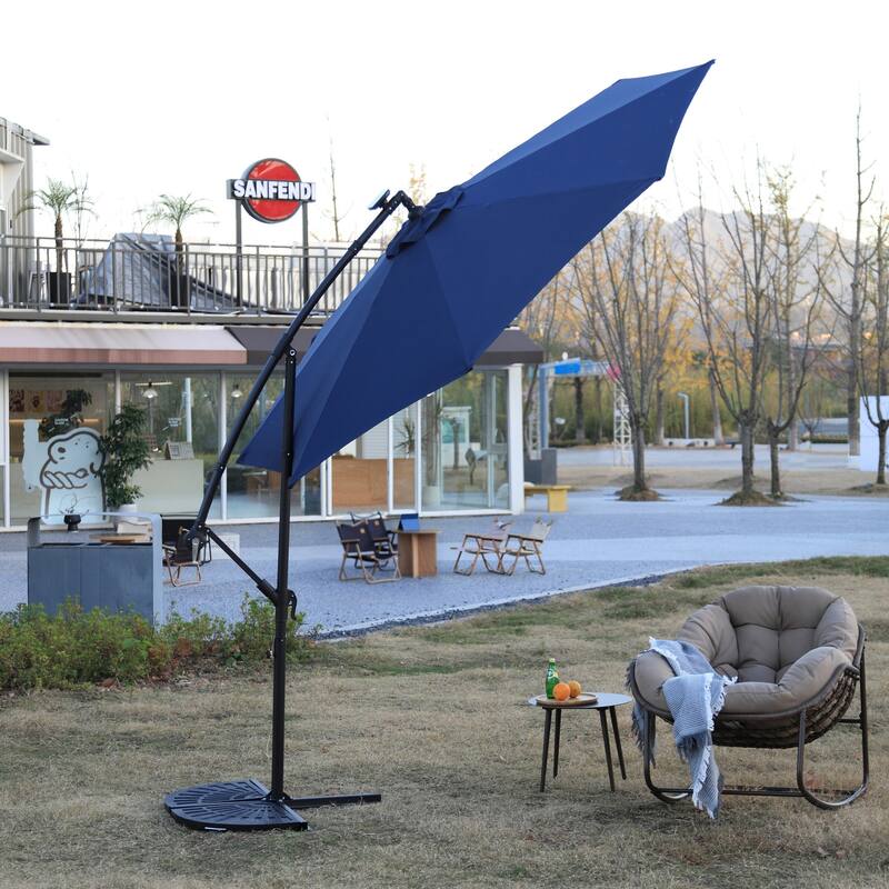 9.67 ft. Steel Market Outdoor Patio Umbrella with 40 lights, Solar LED Offset Hanging Umbrella (No Base)
