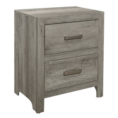 Zane 28 inch Transitional Nightstand, 2 Drawers, Weathered Gray Veneer