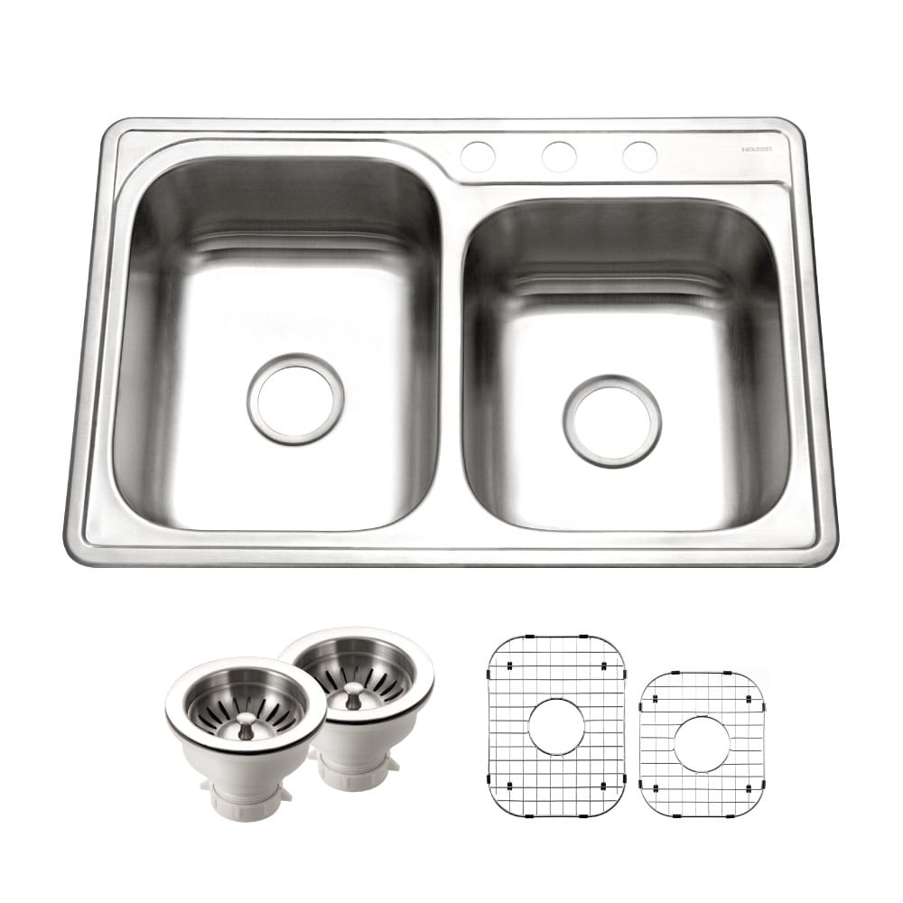 Houzer ISL-3322BS3-C Glowtone 33" Drop In Double Basin Stainless Steel
