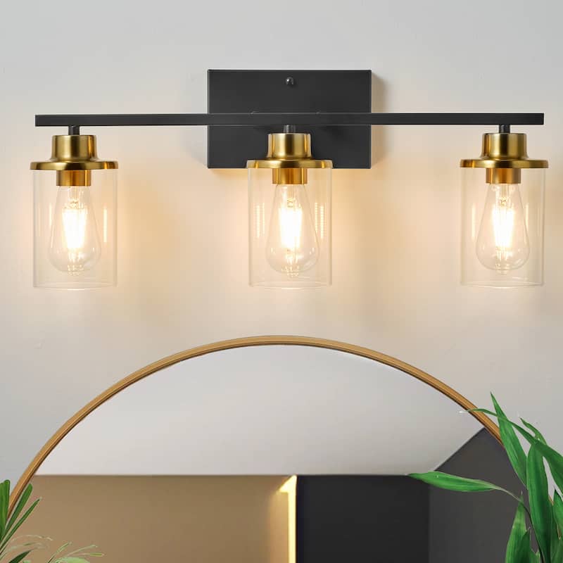 Starsky 3-Lights 23in Dimmable Bathroom Vanity Light Modern Wall Sconce Lighting with Glass Shade - BlackGold