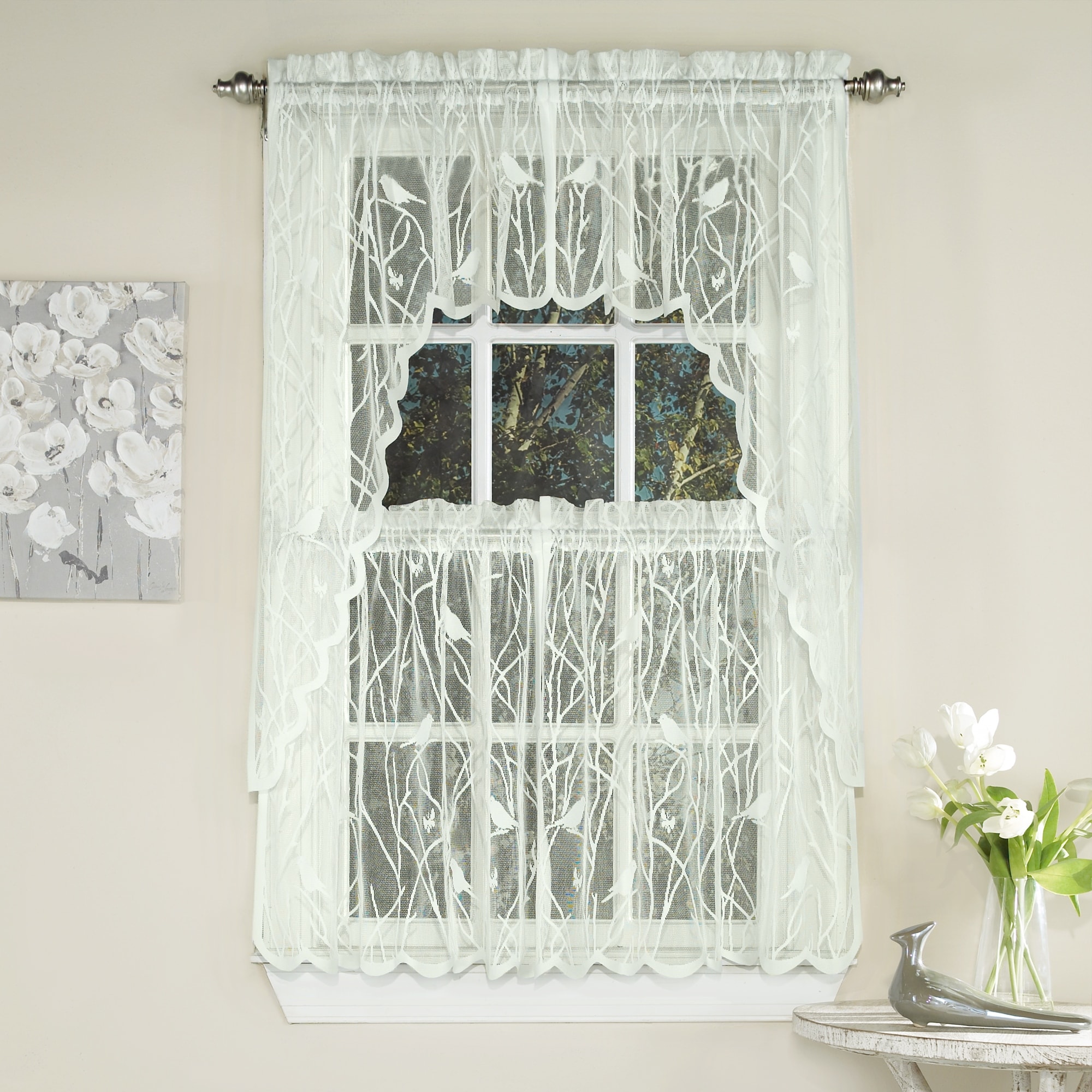 Sweet Home Collection Hopewell Old World Style Floral Lace Kitchen Curtains - Swag, Tier & Valance