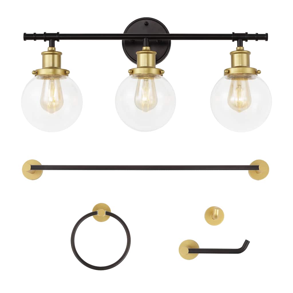 Avalon 24.5" 3-Light Farmhouse Classic Vanity Light with Bathroom Hardware Accessory Set, (5-Piece) by JONATHAN Y