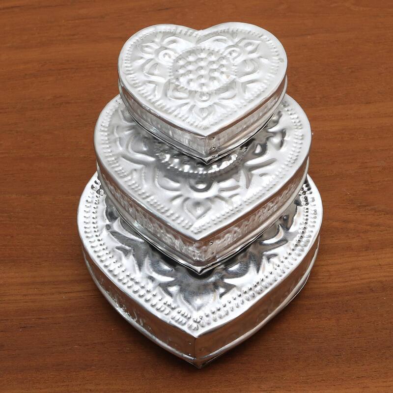Novica Handmade Sparkling Love Aluminum Jewelry Boxes (Set Of 3)