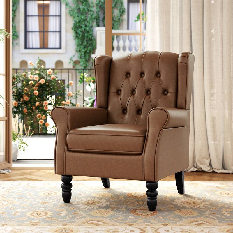 Modern Classic Button Tufted Accent Chair Upholstered Armchair - Brown Leather