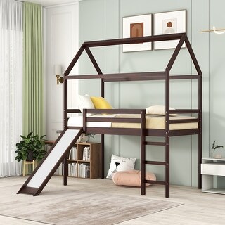 Twin Size Loft Bed,House Bed with Slide and Many Supporting Slats,No box spring required