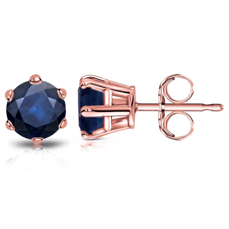 Auriya 14k Gold Round Sapphire Solitaire Stud Earrings 2ct TGW 6-Prong - Rose
