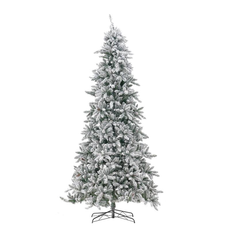 Pre-Lit Slim Flocked Livingston Fir Artificial Christmas Tree - 10' - Clear LED Lights - over-10-feet