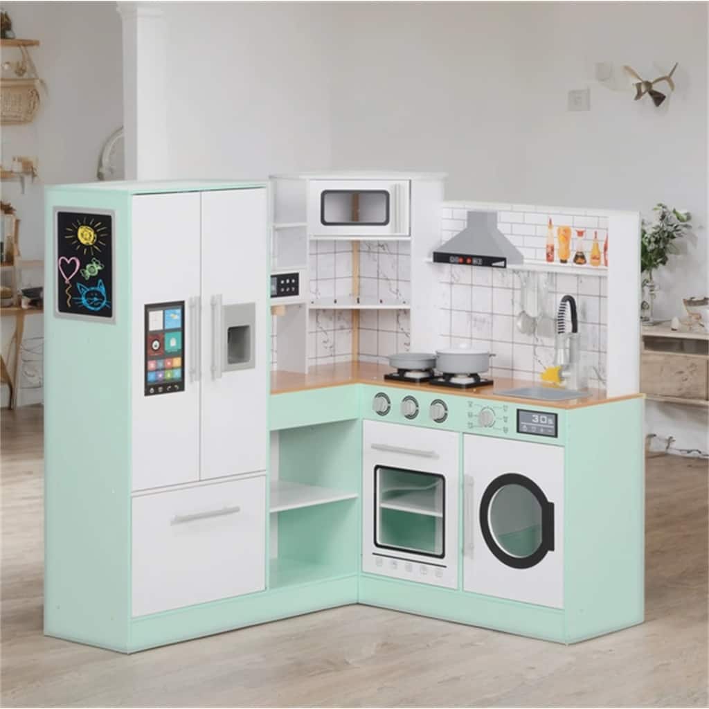 Kids Play Kitchen w/ Chalkboard,Range Hood,Stove,Refrigerator Microwave