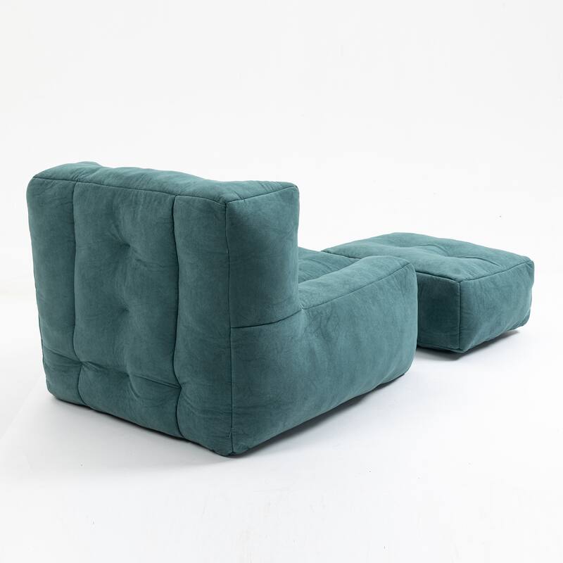 Velvet Floor Bean Bag Lounge Recliner Chair & Ottoman Set