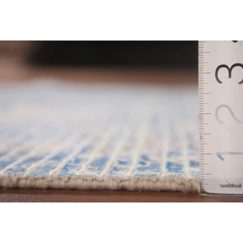 Striped Blue Abstract Modern Accent Rug Handmade Wool Carpet - 3'11"x 5'7"