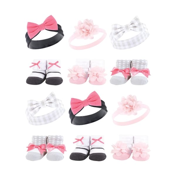 slide 1 of 1, Hudson Baby Infant Girl 12Pc Headband and Socks Giftset, Pink Charcoal, One Size - Pink Charcoal Pink Charcoal - One Size