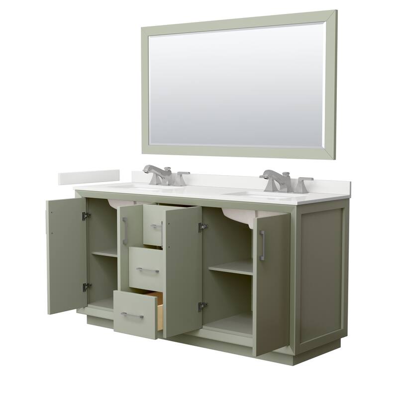 Strada 66-inch Double Vanity, Quartz Top, 58-inch Mirror