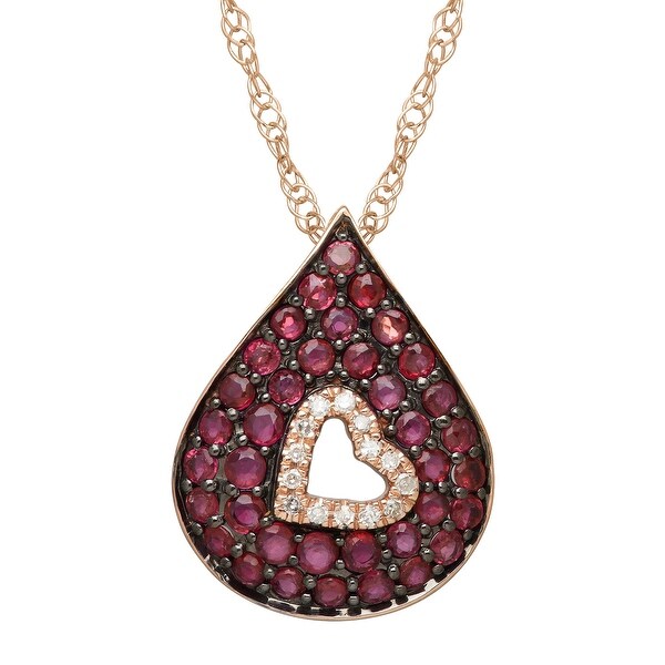 1 ct Natural Ruby Cutout Pendant with Diamonds in 14K Rose Gold - Red