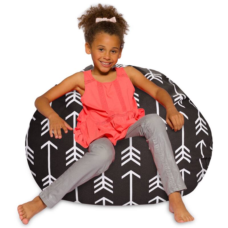 Kids Bean Bag Chair, Big Comfy Chair - Machine Washable Cover - 38 Inches Large - Canvas White Arrows on Gray