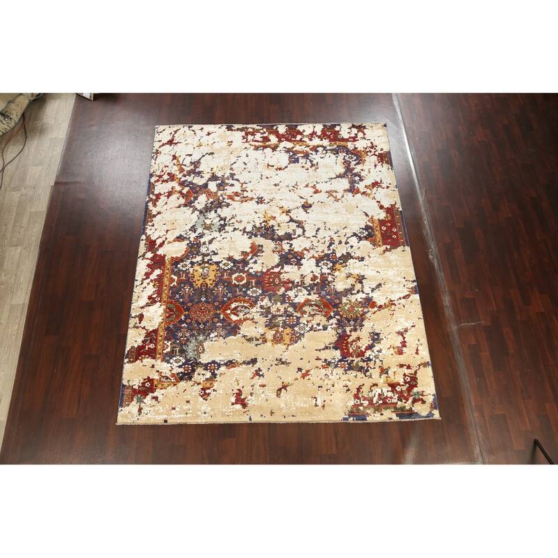Wool/ Silk Vegetable Dye Distressed Oriental Tabriz Area Rug Handmade - 8'3" x 10'2"