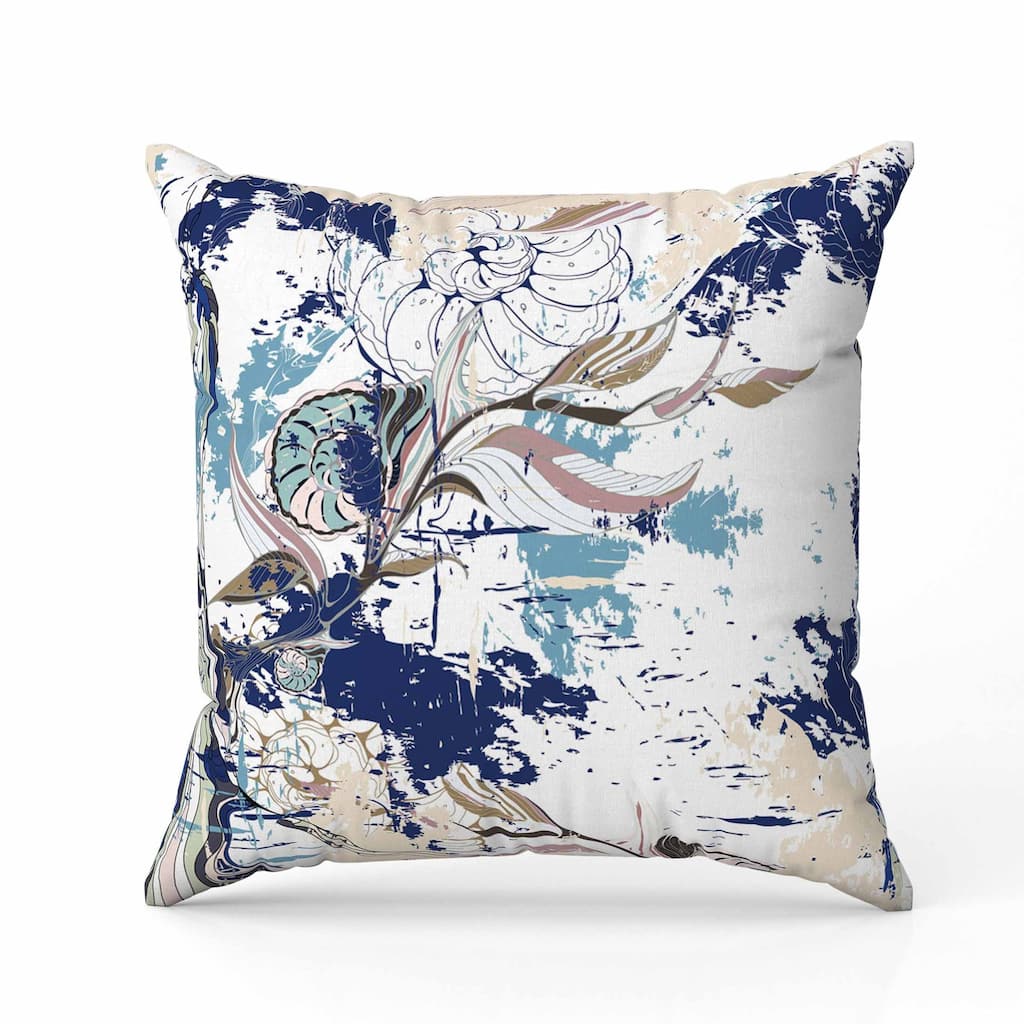Leaf Lurker Indoor/Outdoor Reversible Throw Pillow White and Blue