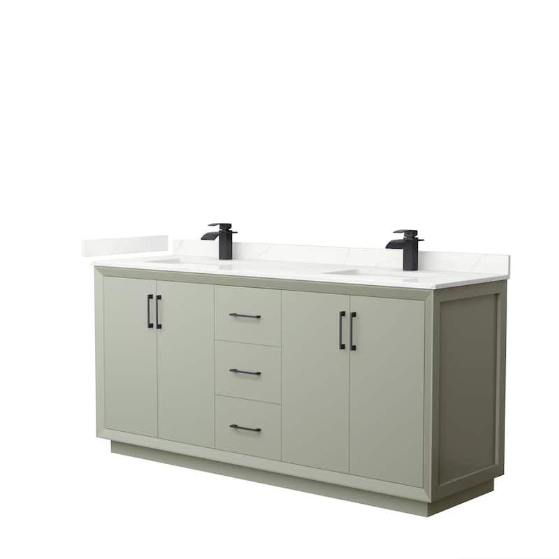 Strada 72-inch Double Vanity, Quartz Top - Light Green, Black Trim, Giotto Quartz Top