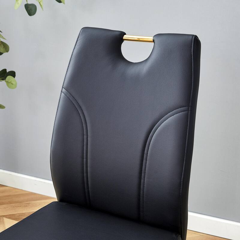 PU Dining Chair Set, Uniquely Designed Black Dining Chairs, Pu Material, Paired With Gold Metal Chair Legs (Set Of 4)