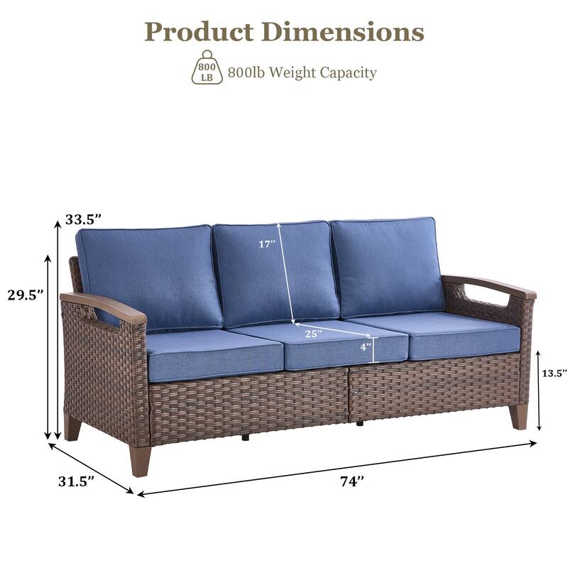 Outdoor Wicker 3 Seater Sofa with Deep Seating