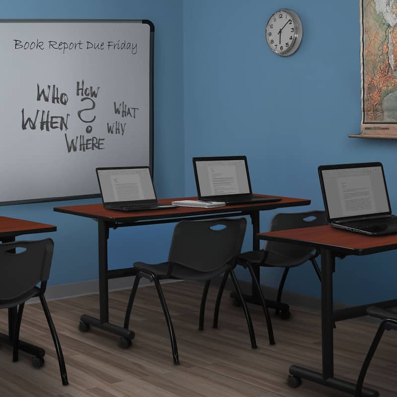 60" x 30" Flip Top Mobile Training Table- Cherry and 2 "M" Stack Chairs- Black