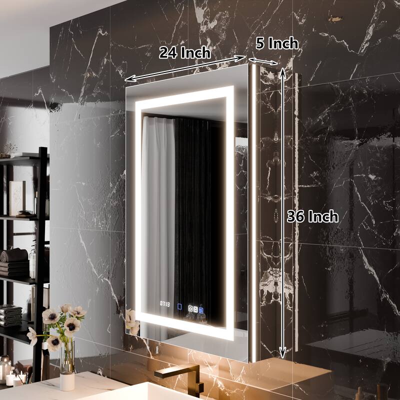 36'' H Recessed or Surface Mounted Bathroom LED Mirror Cabinet With Defogger, Dimmer, 10x magnifying