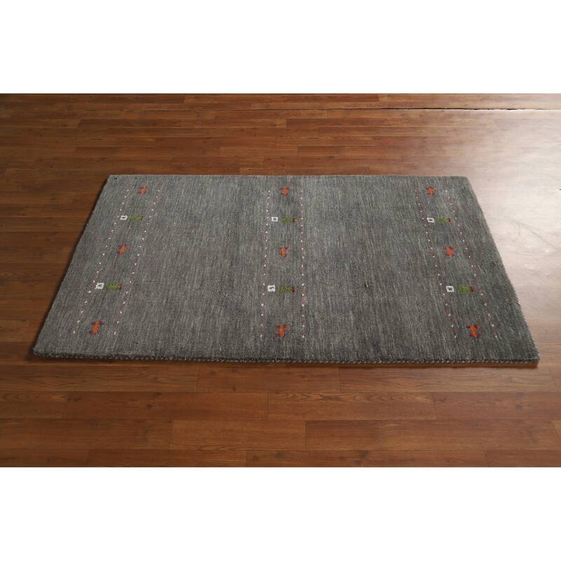 Hand Knotted Oriental 100% Wool Carpet Tribal Animal Pictorial Greys & Charcoal Gabbeh Area Rug - 4' 11'' X 3' 0''