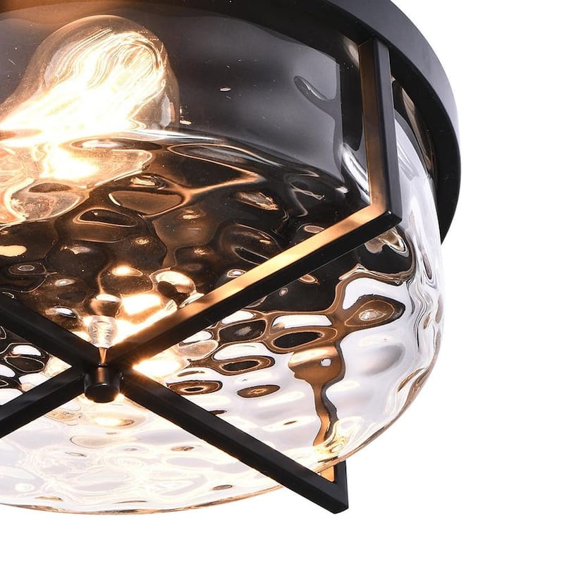 2-Light Hammered Glass Drum Ceiling Light