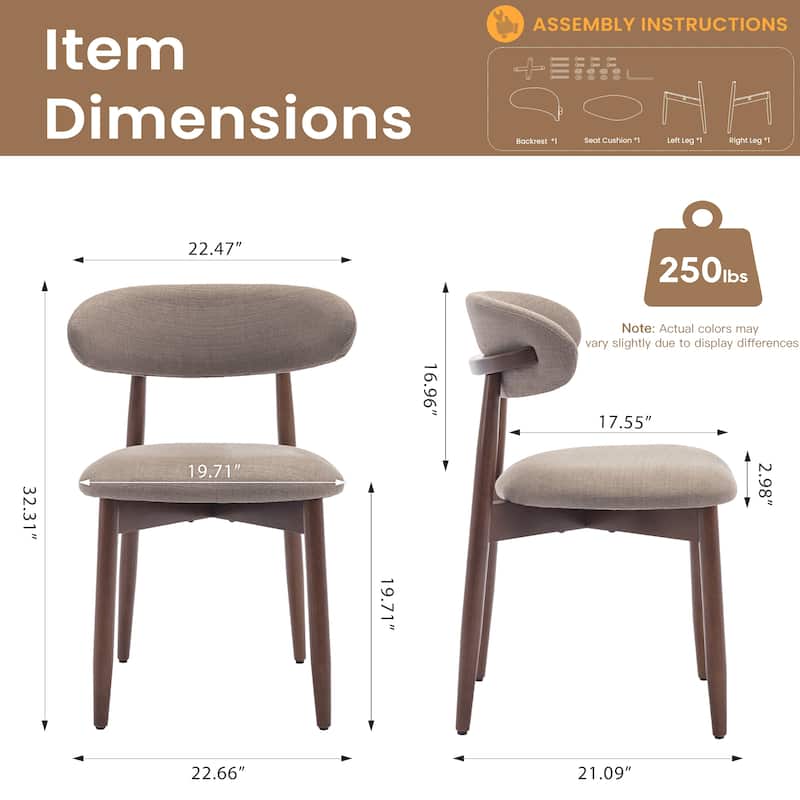 Open Back Upholstered Wood Frame Dining Chair Fabric Seat