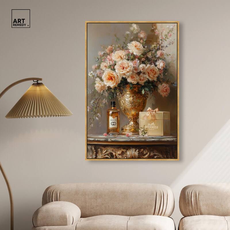 Classical Vase Tans and Floral Canvas by Art Remedy