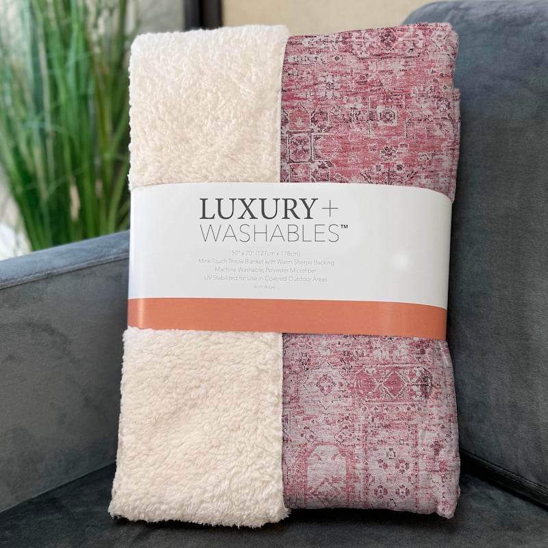 Premium Machine Washable Traditional Moroccan Sherpa Throw Blanket