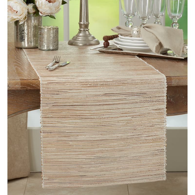 Nubby Table Runner With Shimmering Woven Design - 14"x90" - Natural