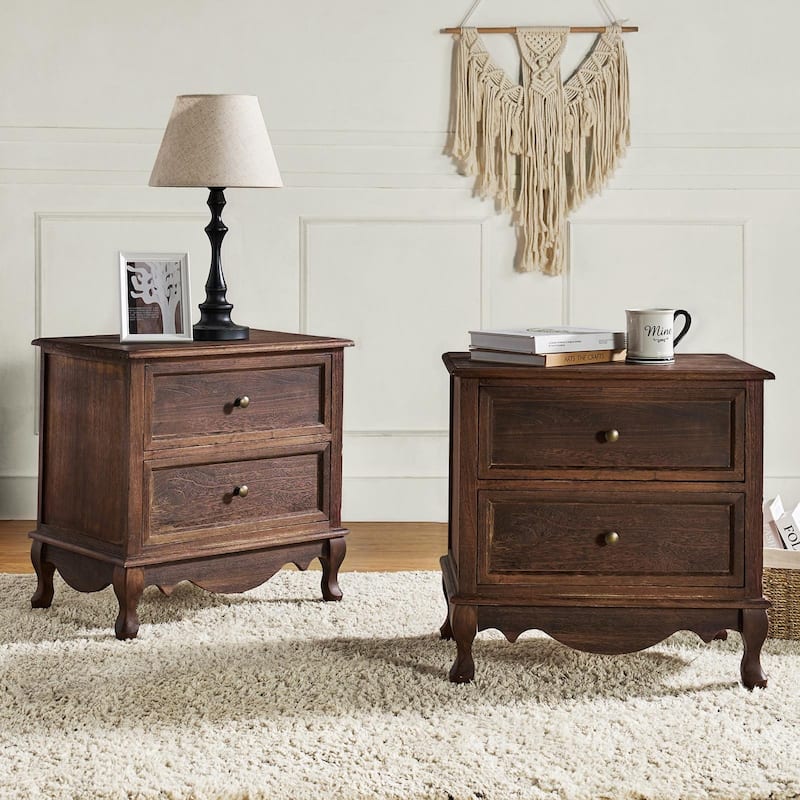 Pallantium 24'' Tall 2 - Drawer Nightstand with Charging Station Space Set of 2 by HULALA HOME